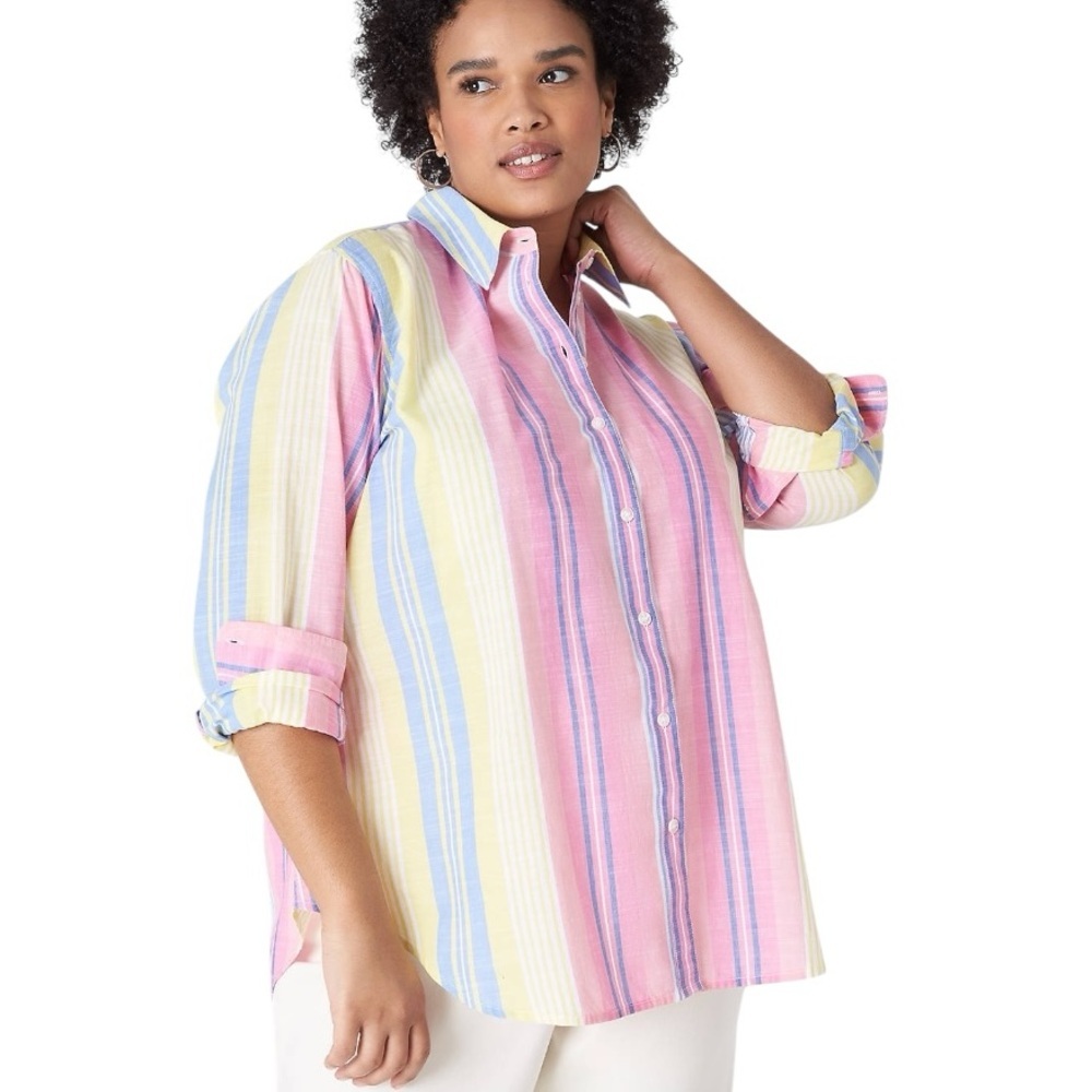 Lane Bryant Striped Long-Sleeve Button-Down Soft Shirt 14/16‎